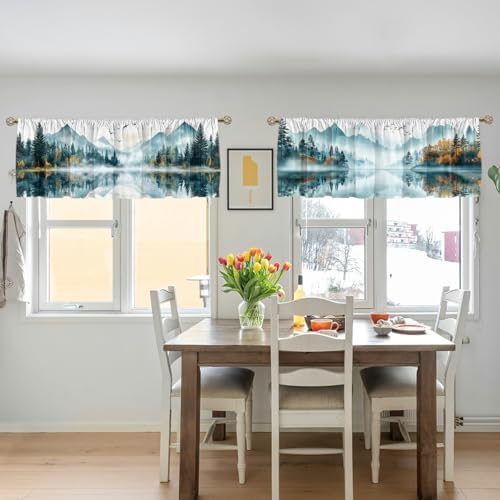 Misty Forest Valance Curtain for Windows 2 Pack Landscape Mountain Pine Tree - Image 5