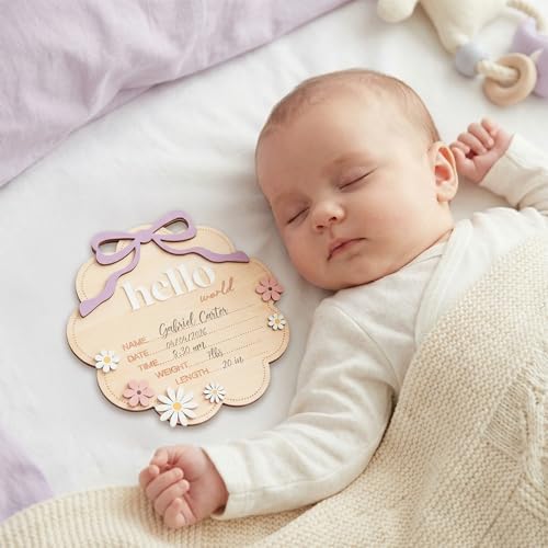 Hello World Wooden Baby Birth Announcement Sign - Image 2