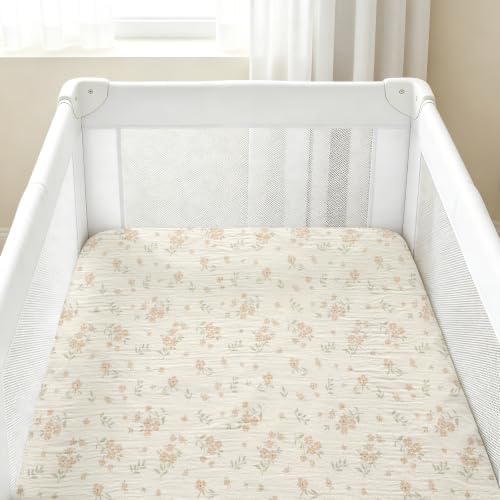 Organic Pack and Play Sheets Fitted 38”x26” 100% Muslin Cotton, Mini Crib - Image 2
