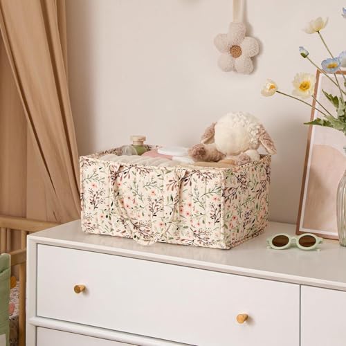 Quilted Fabric Storage Basket Floral Baby Diaper Caddy Quilted Basket - Image 3