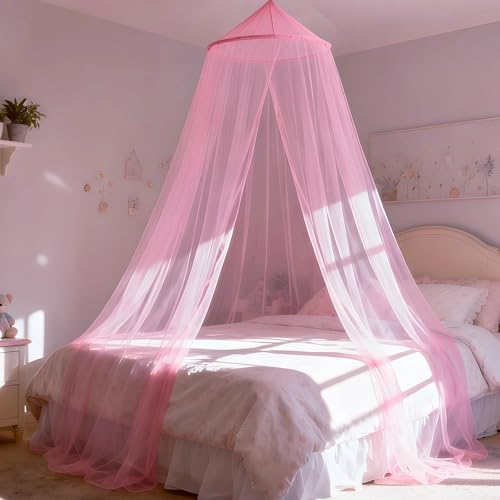 Pink Bed Canopy for Girls Room, Round Canopy from Ceiling - Image 6
