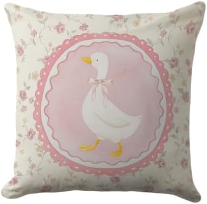 Goose Pillow Cover 18x18 Inch – Vintage Coquette Pink Floral Throw Pillow Case by Unknown