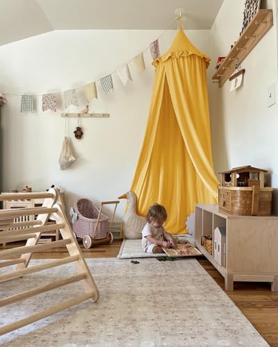 ZEAK Kids Bed Canopy with Ruffles Cotton Hanging Tent Frills Curtain Net - Image 2