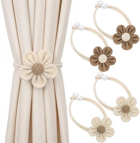 Tegeme 4 Pcs Curtain Tiebacks Flower Curtain Holdbacks Boho Floral Drapery by Tegeme
