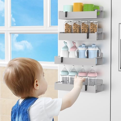 HuggieGems 4 Pack Light Grey Magnetic Spice Rack Organizer - Image 7