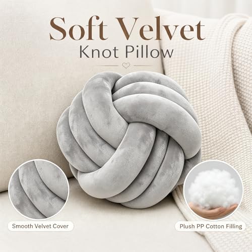 Petrella Light Gray Knot Pillow Ball, 8 Inch Round Accent Decorative Pillow - Image 2