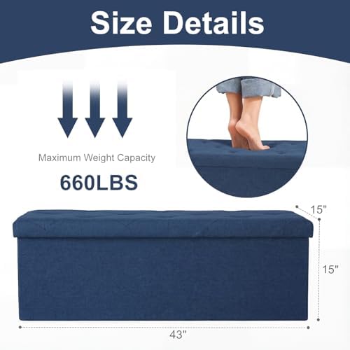 DUMOS 43 Inch Folding Storage Ottoman Bench, Large Ottoman - Image 3