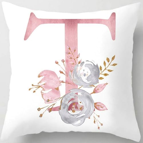 Pink Throw Pillow Covers Cute Alphabet Decorative Cushion Covers Square Letter by TillskuchThrowPillowCovers
