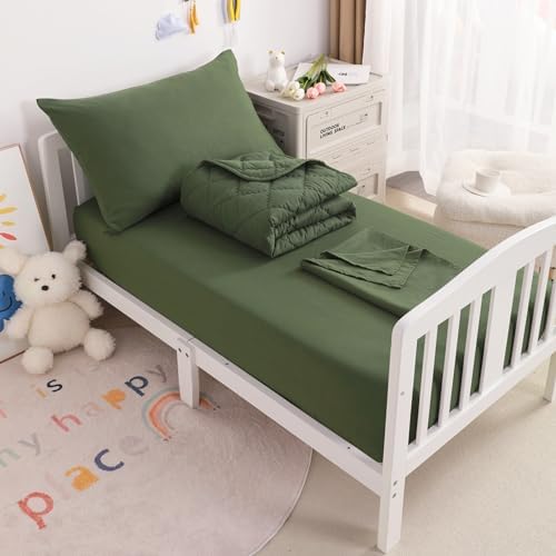 NTBAY Toddler Microfiber Bedding Set, 4 Piece, Olive Green by NTBAY