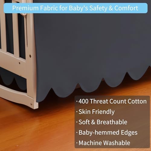 100% Cotton Scallop Edge Crib Bed Skirt, 4-Sided Soft Breathable Cotton Bedding - Image 3