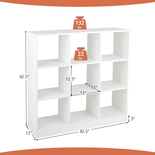 Costzon Toy Organizers and Storage, Wooden White 9-Cube Kids Bookcase - Image 3