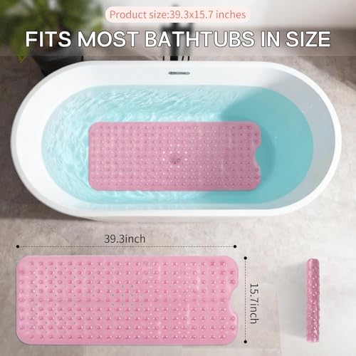 Anti-Slip Bathtub Shower Mat 40×16 Inch Clear Pink - Image 3