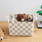 Ohocut Beige Khaki Checkered Canvas Basket, Rectangular Organizing Decorative - Image 4