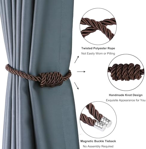 BEL AVENIR Magnetic Curtain Tiebacks 6 Pack Hand-Woven Curtain Ties - Image 4