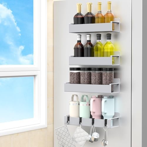 HuggieGems 4 Pack Silver Magnetic Spice Rack Organizer by HuggieGems