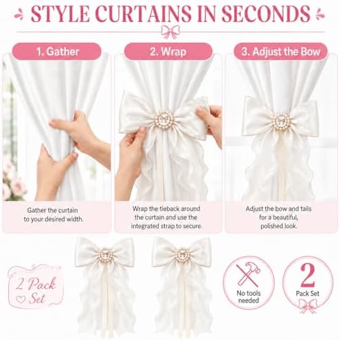 2 Pack French Silky Bow Curtain Tiebacks - Image 6