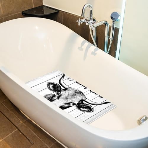 Bathtub Mat Non Slip 26.8x15.1 Inch, Farm Cow on Rustic Wooden Shower Mat - Image 4
