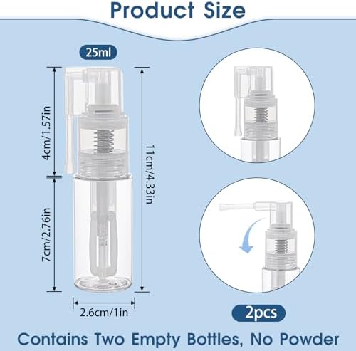 KALIONE 2-Pack 25ml Empty Powder Spray Bottles, Reusable Detachable Travel - Image 2