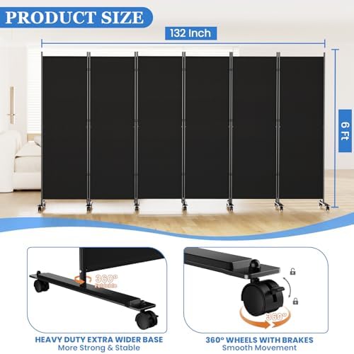 SUNALLY Room Divider Privacy Screens, 6 Panels Dividers - Image 2
