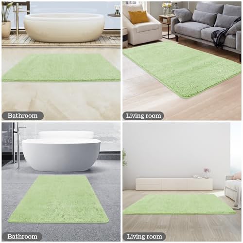 Yeaban Chenille Seafoam Green Bathroom Rug 30"x50", Non-Slip Rubber Backing - Image 5