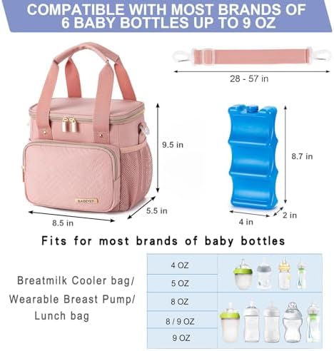 Breastmilk Cooler Bag with Ice Pack Fits 6 Baby Bottles up to 9 Ounce, Breast - Image 3