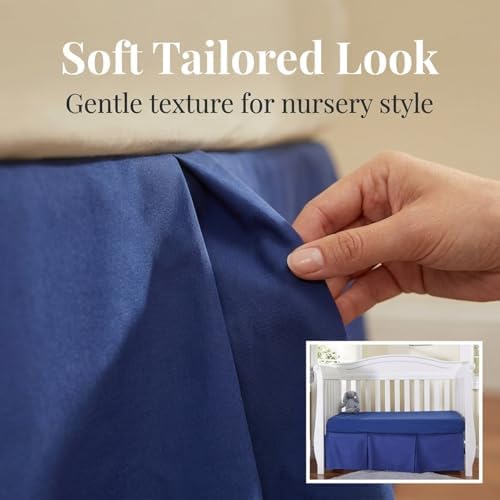 EVERYDAY KIDS Navy Blue Pleated Crib Skirt; 100% Natural Cotton Nursery Crib - Image 2