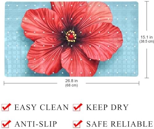 Bathtub Mat Non Slip 26.8x15.1In, Hibiscus Flower Bath Mat - Image 4