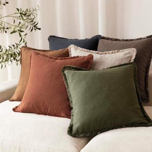 Foindtower Decorative Linen Fringe Throw Pillow Covers Boho Farmhouse Cushion - Image 7
