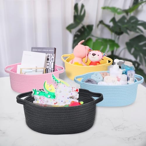 ABenkle Small Basket with Handles, Boho Decorative Rope Woven Dog Cat Toy - Image 6