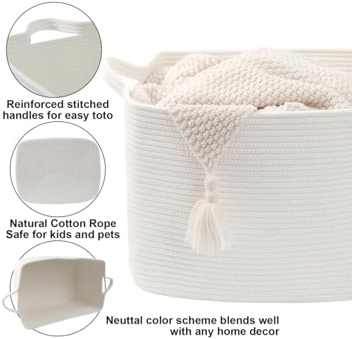 65L Large Laundry Basket with Handles, Woven Blanket Basket - Image 3