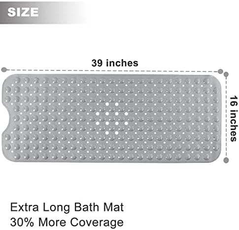 TEESHLY Bathtub Mats for Shower Tub, Extra Long Non-Slip 39 x 16 Inch Bath Mat - Image 4