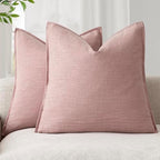 Foindtower Linen Solid Decorative Throw Pillow Covers 20x20 Inch Rose Pink by Foindtower
