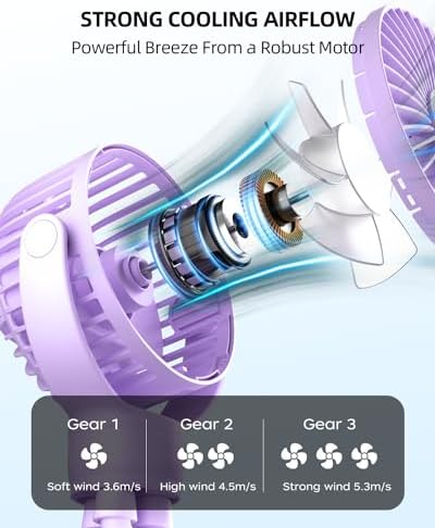 buywoo Portable Stroller Mini Fan, Small Rechargeable Personal Fan, Travel - Image 3