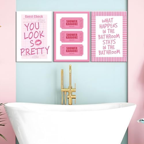 JBZDD 3Pcs Framed Preppy Pink Bathroom Wall Art Set, Funny Guest Check & Shower - Image 4