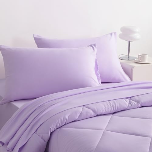 NTBAY Twin Microfiber Bed in a Bag, Comforter Set 5 Piece, Light Purple - Image 6