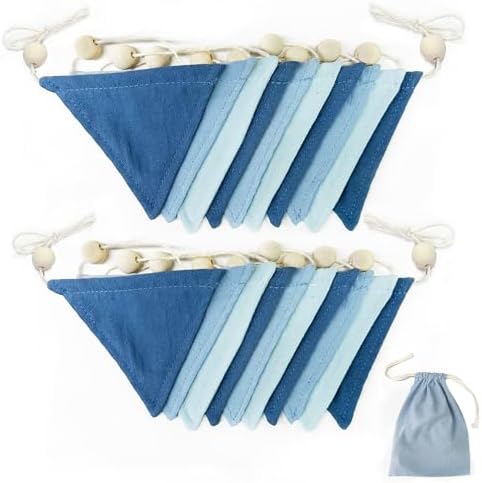 2 Sets of Blue Pennant Wooden Bead Banner Nursery Garland 20pcs Royal Linen by pinkblume