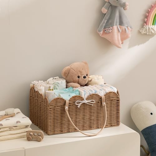 HBlife Baby Diaper Caddy Organizer, Portable Scalloped Plastic Wicker Woven - Image 3