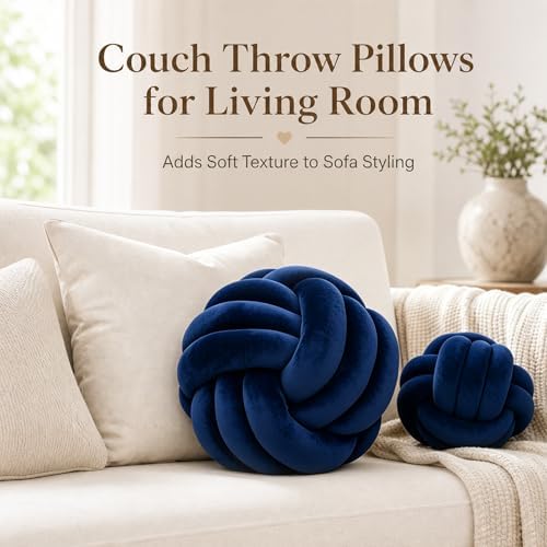 Petrella Navy Blue Knot Pillow Ball, 11 Inch Round Accent Decorative Pillow - Image 5
