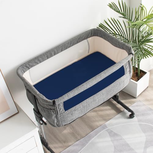 2 Pack Bassinet Sheets Fitted Waterproof Grey & Navy - Image 6