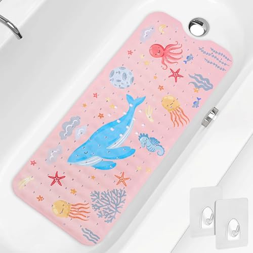 PRATIQUE Kids Bath Mat for Tub Non Slip，40 X 16 Inch Extra Long Kids Bathtub by PRATIQUE