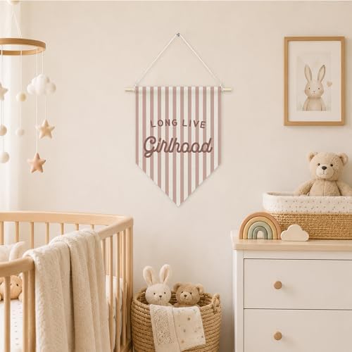 KYTWSFWS Pink Girl Nursery Long Live Girlhood Wall Art Pennant Flag, Girls Room - Image 3