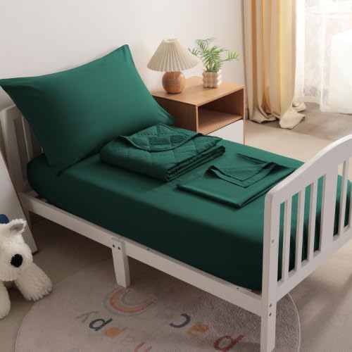 BEDSUM 4pc Toddler Cooling Bedding Set, Rayon Made from Bamboo, Dark Green - Image 6