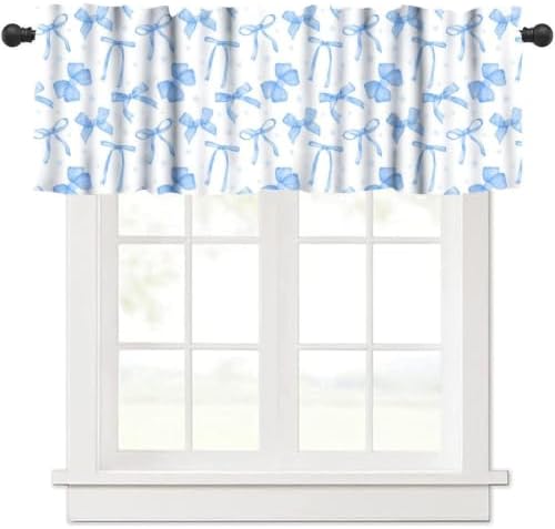 Blue Bow Valance for Girls Bedroom, Watercolor Ribbon Bow Princess Romantic - Image 6
