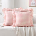 2 Pack Blush White Gingham Ruffle Throw Pillow Covers 18''x18'' by KMASANIJI
