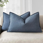 Foindtower Decorative Linen Lumbar Throw Pillow Covers 12x20 Inch Dark Blue by Foindtower
