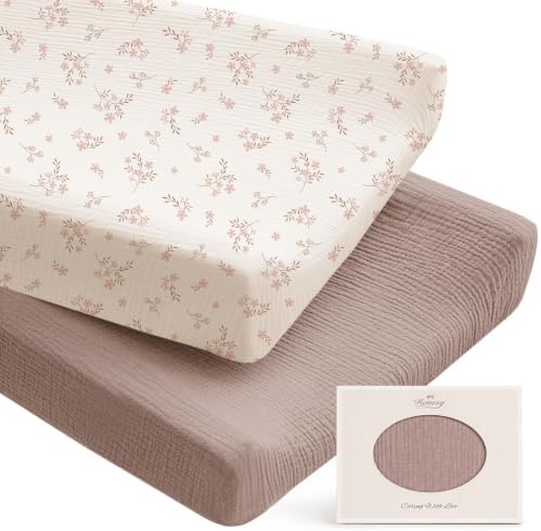 Konssy 100% Cotton Muslin Changing Pad Cover 2 Pack by Konssy