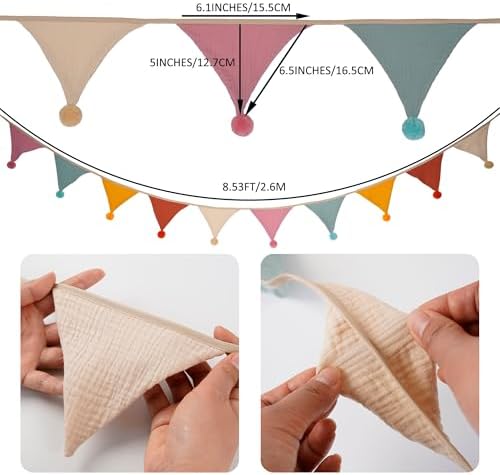 Fabric Bunting Banner, 2 Pack Handmade Neutral String Banner - Image 3