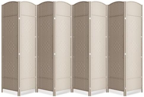 8 Panel Folding Room Divider, Woven Privacy Screen by cocosica