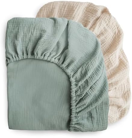 mushie Extra Soft Muslin Fitted Crib Sheet 2-Pack | 192 Thread Count | 28"x 52" - Image 2