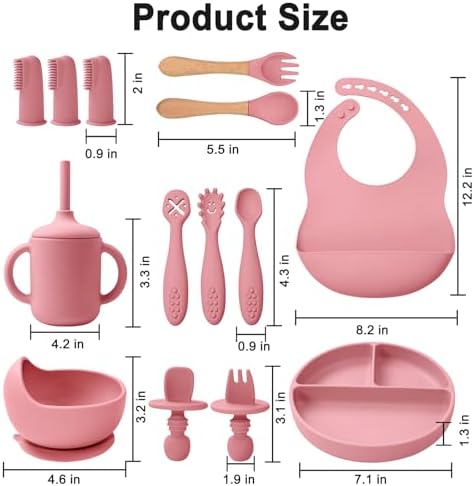 Silicone Baby Feeding Set 14 Pcs, Baby Led Weaning Set, Deep Red - Image 7
